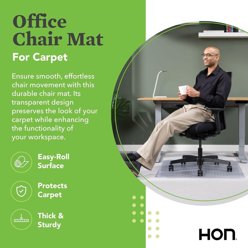 HON Office Chair Mat for Carpet, Computer Desk Chair Mat for Carpeted Floors, Easy Glide in Office or Home with Extended Lip (36” x 48”) - Image 3